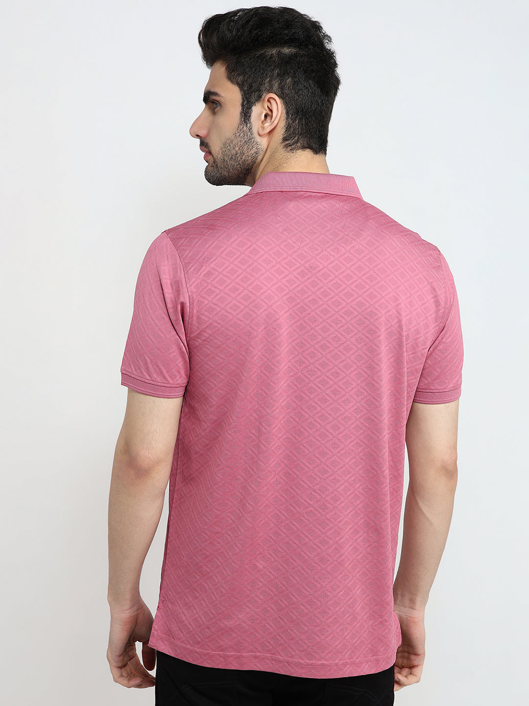 Raymond Men Red Jacquard Regular Fit Cotton Half Sleeve T-Shirt