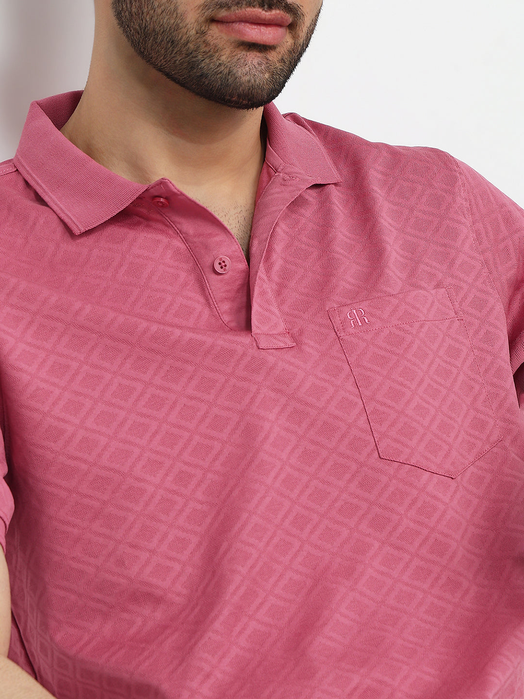 Raymond Men Red Jacquard Regular Fit Cotton Half Sleeve T-Shirt