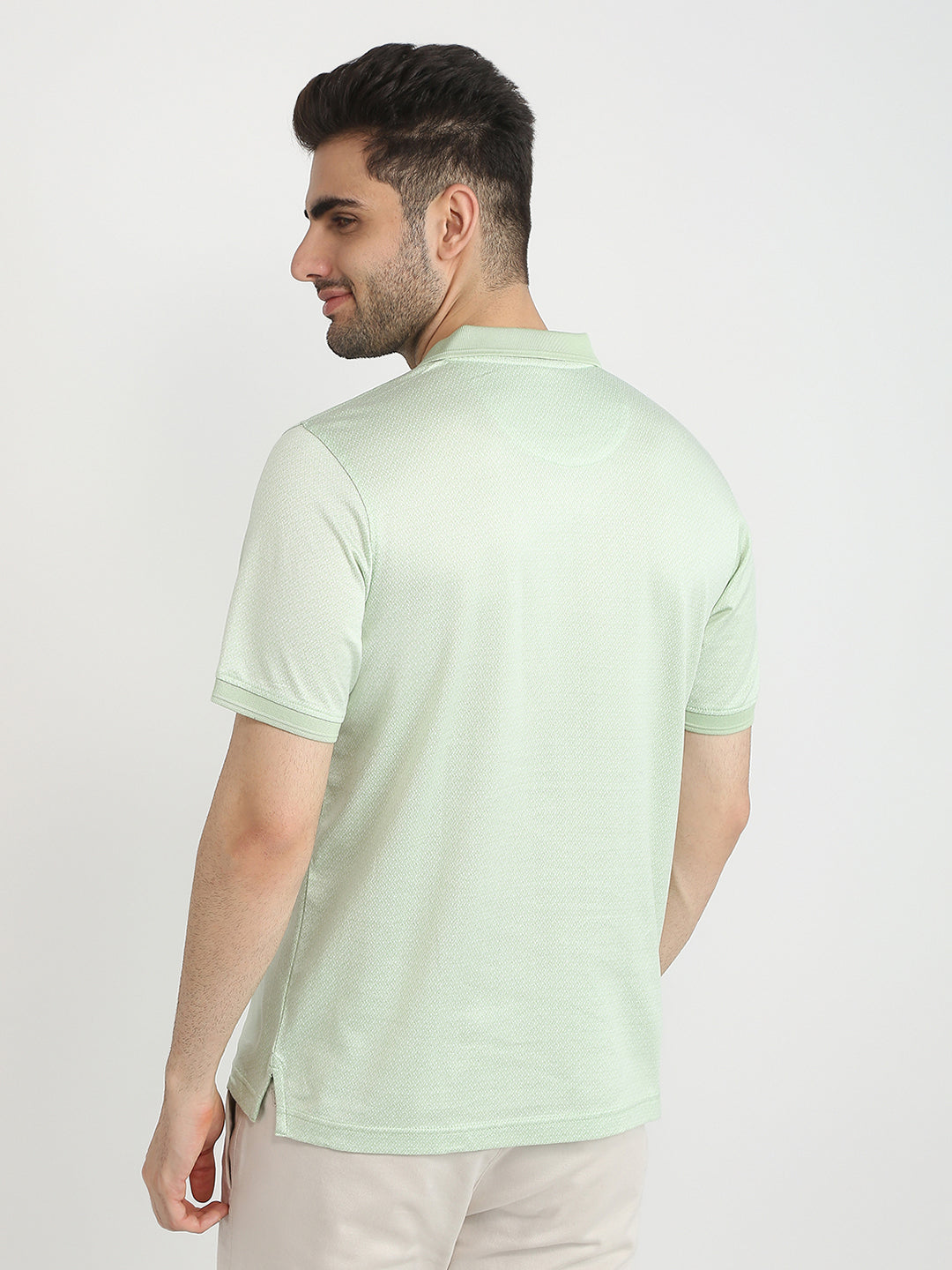 Raymond Men Green Jacquard Regular Fit Cotton T-Shirt