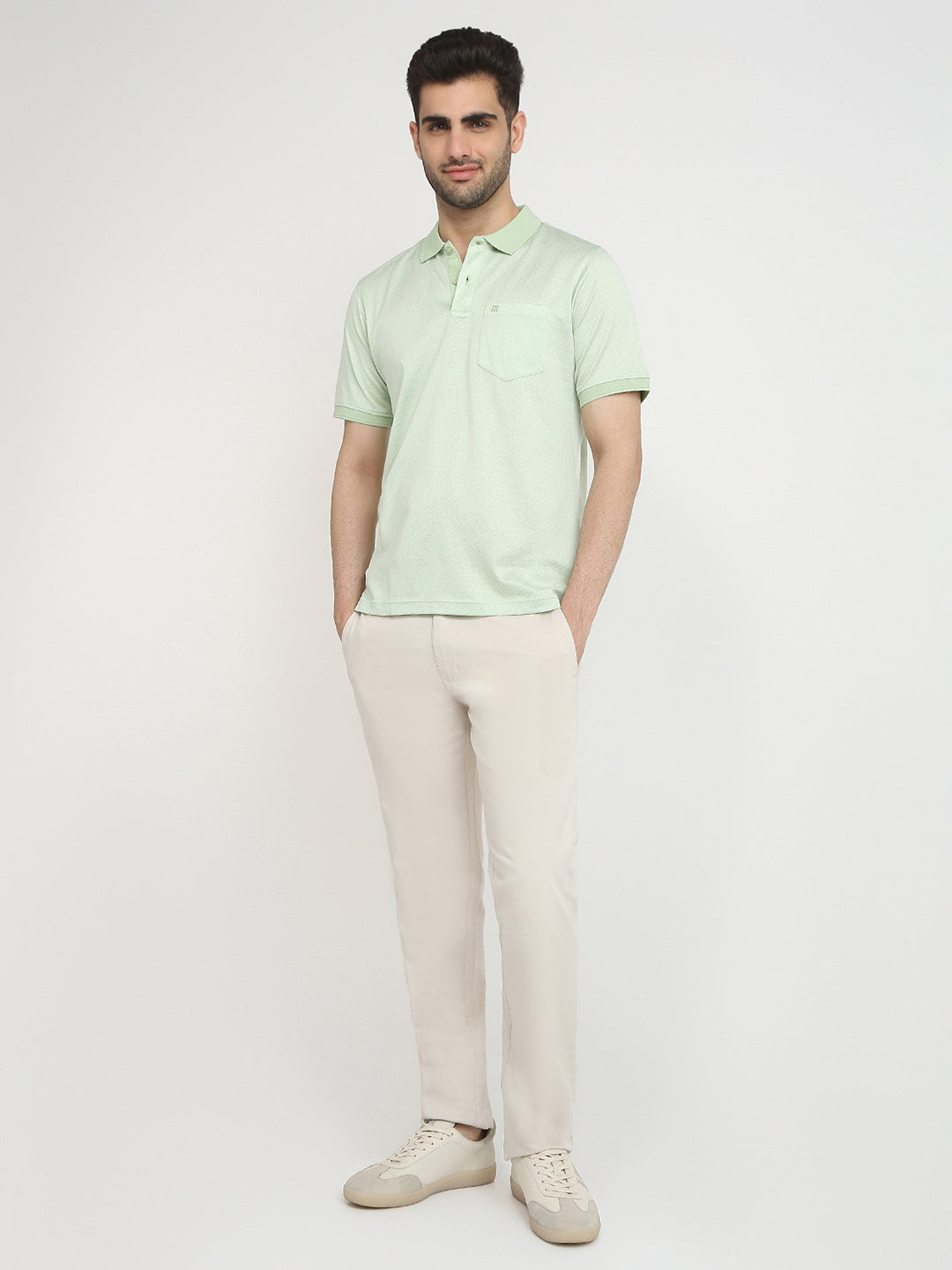 Raymond Men Green Jacquard Regular Fit Cotton T-Shirt