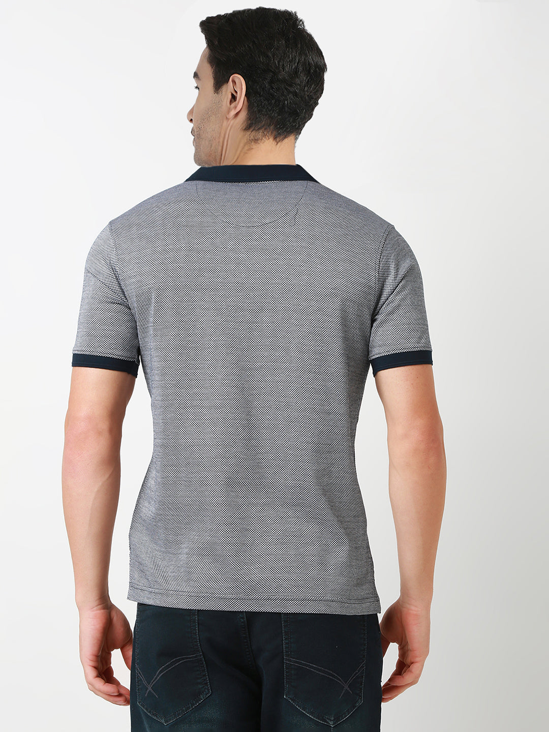 Raymond Men Blue Jacquard Regular Fit Cotton Half Sleeve T-Shirt