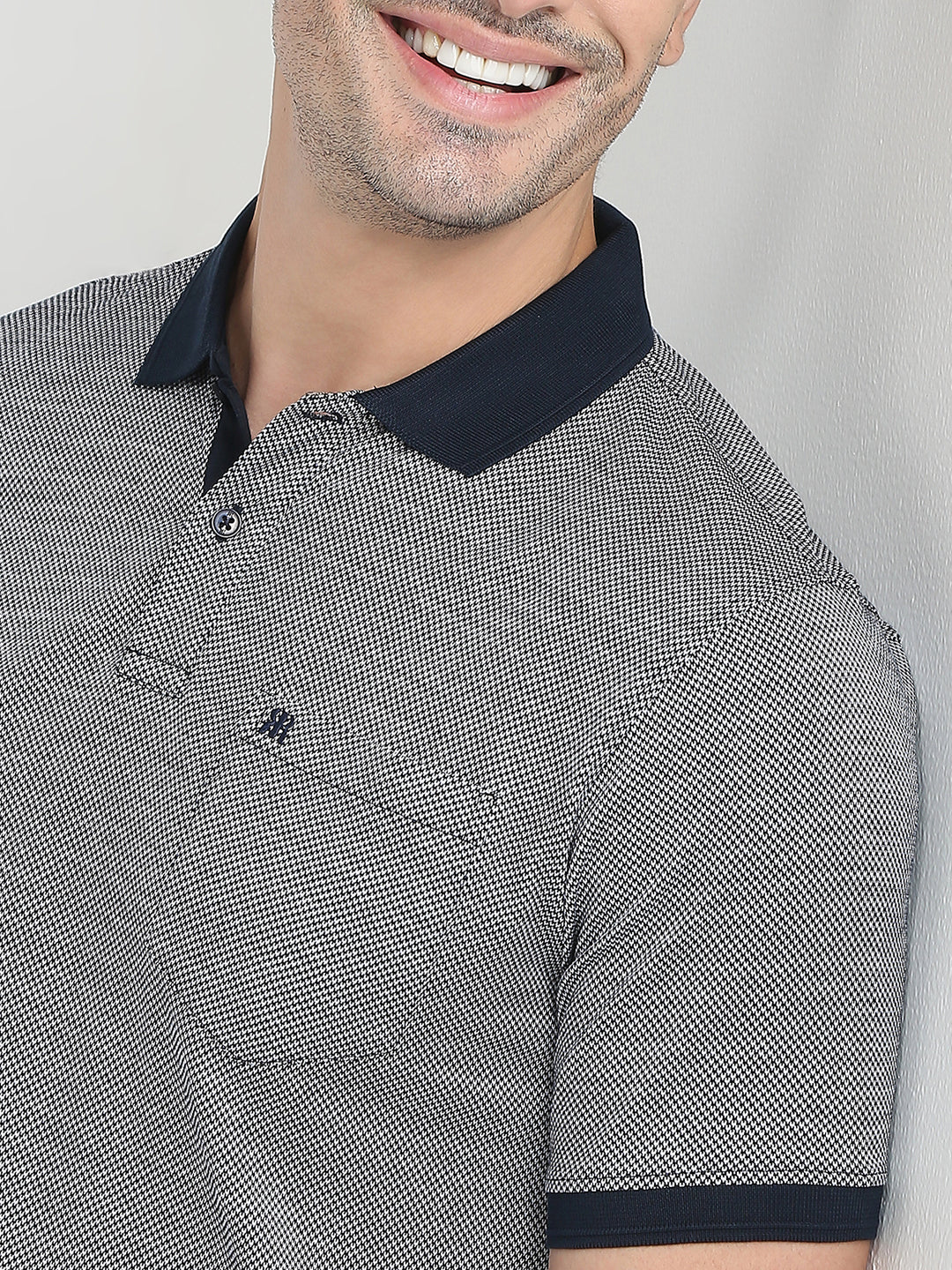 Raymond Men Blue Jacquard Regular Fit Cotton Half Sleeve T-Shirt