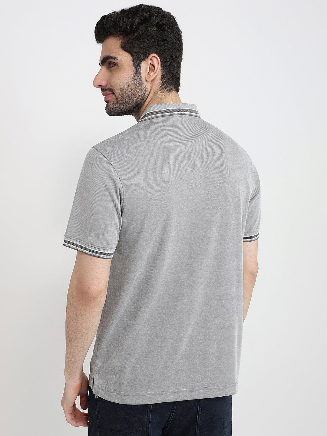 Raymond Men Grey Two Tone Regular Fit Polyester Blend Half Sleeve T-Shirt