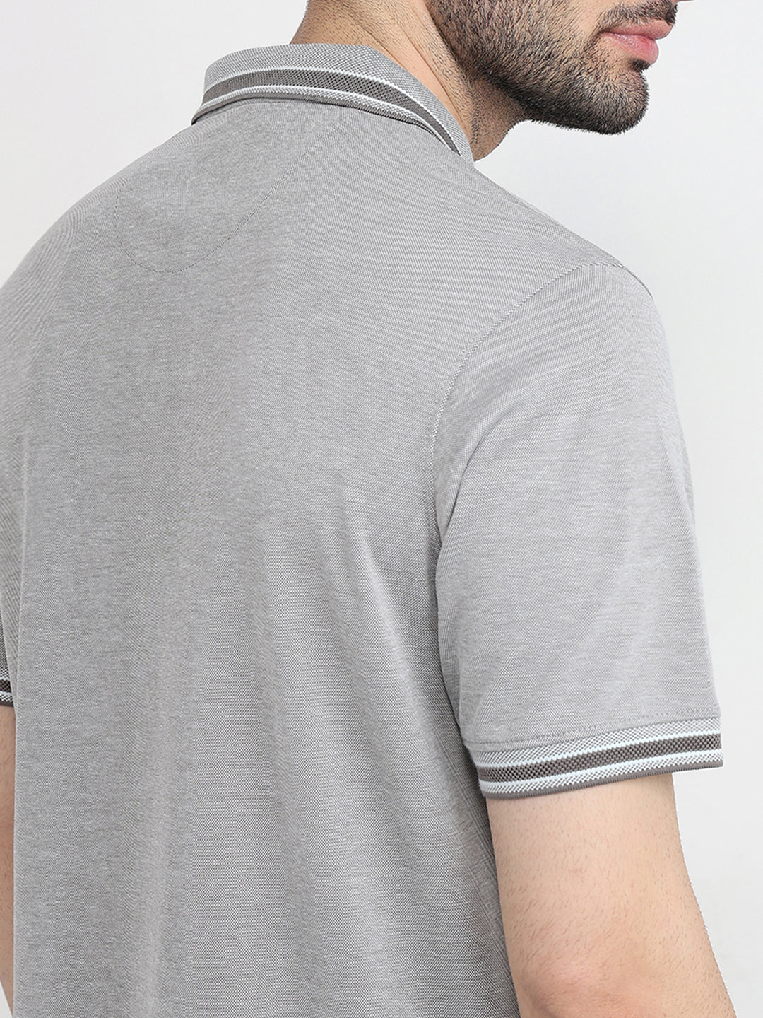 Raymond Men Grey Two Tone Regular Fit Polyester Blend Half Sleeve T-Shirt