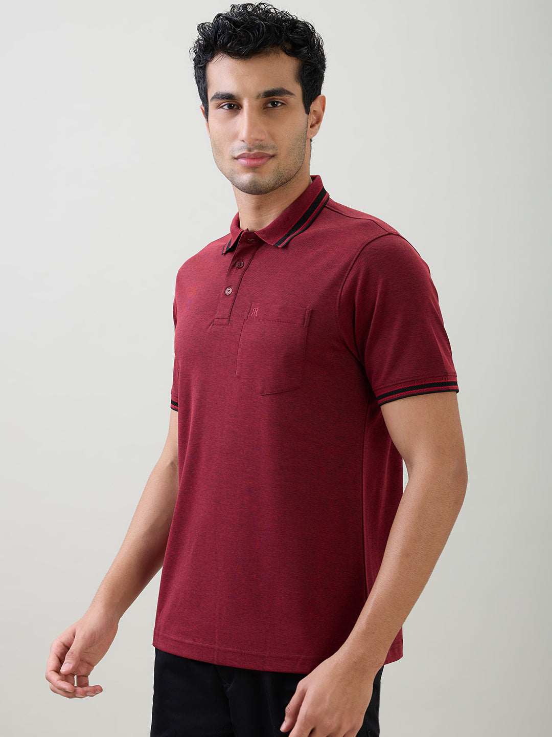 Raymond Men Maroon Two Tone Regular Fit Polyester Blend Half Sleeve T-Shirt
