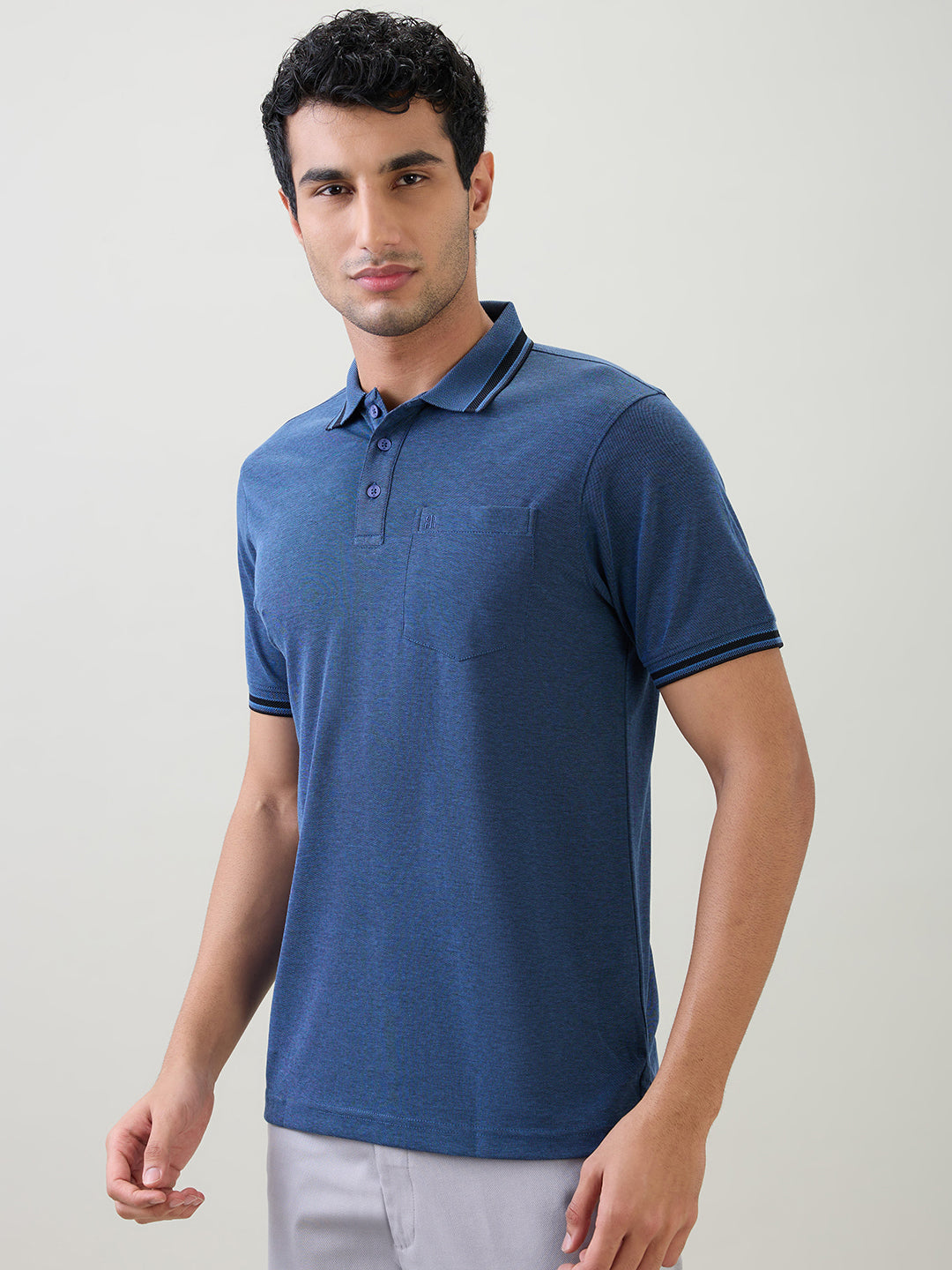 Raymond Men Blue Two Tone Regular Fit Polyester Blend Half Sleeve T-Shirt