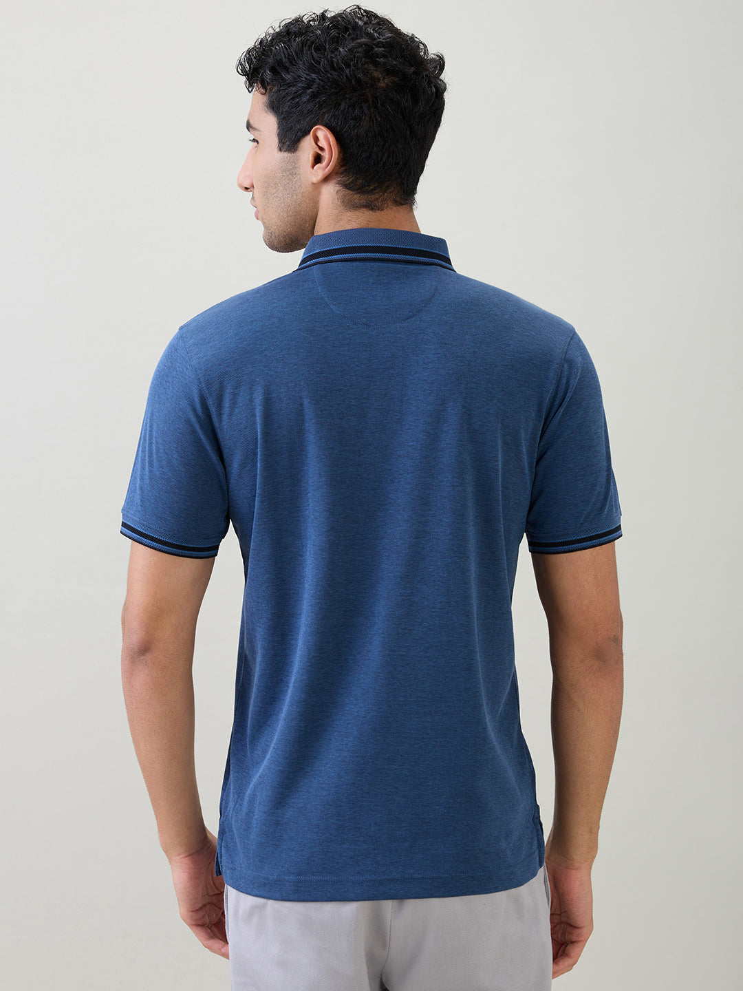 Raymond Men Blue Two Tone Regular Fit Polyester Blend Half Sleeve T-Shirt