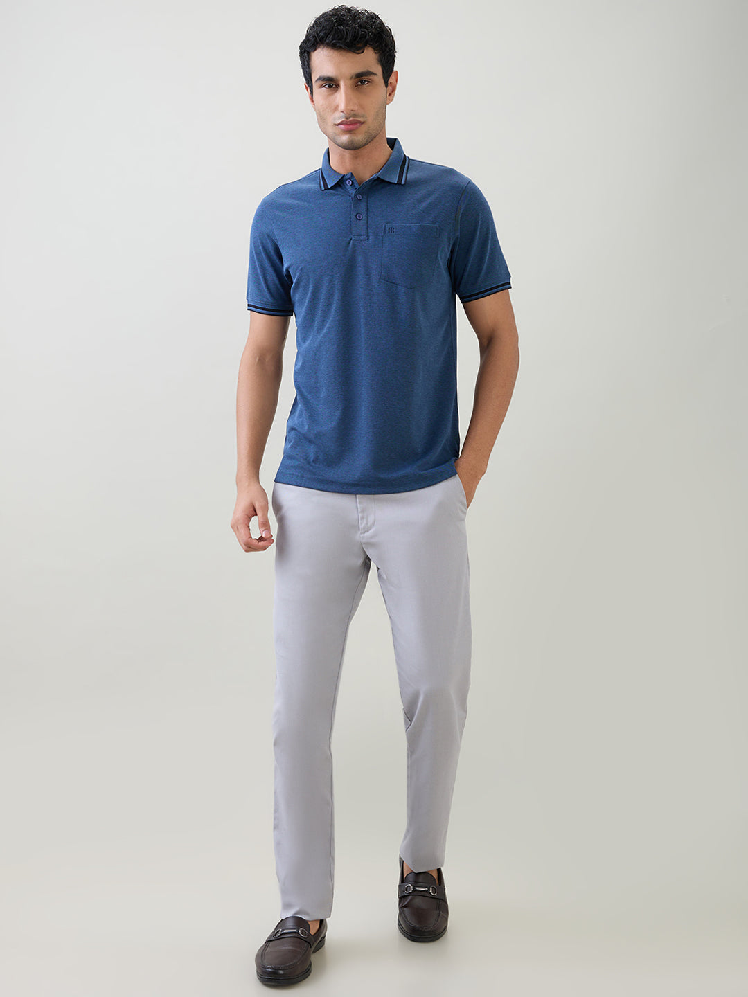 Raymond Men Blue Two Tone Regular Fit Polyester Blend Half Sleeve T-Shirt