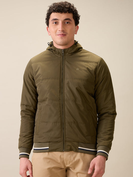 Raymond Men Green Solid Regular Fit Polyester Full Sleeve Jacket