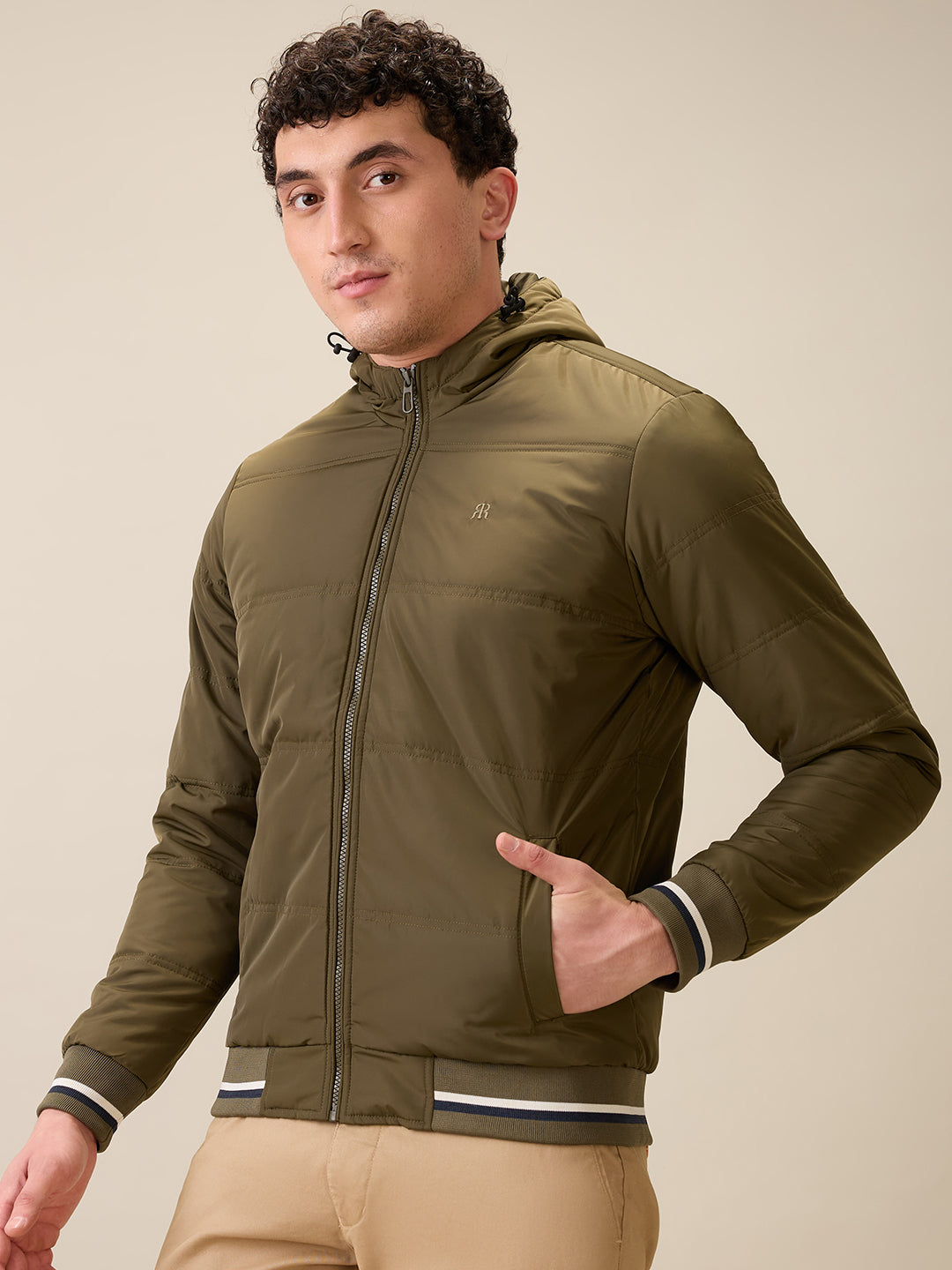Raymond Men Green Solid Regular Fit Polyester Full Sleeve Jacket