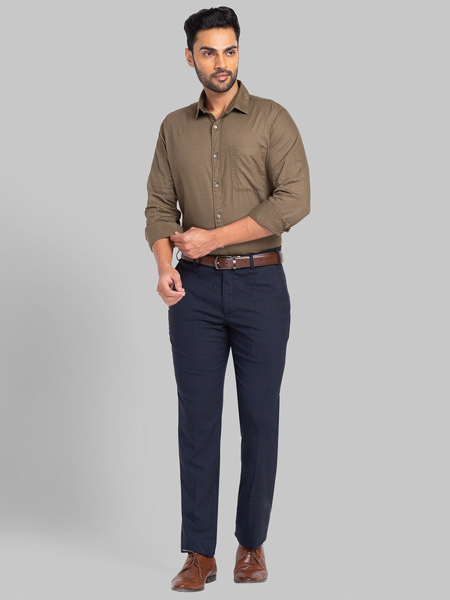 Raymond Brown Solid Slim Fit Full Sleeve Cotton Shirt