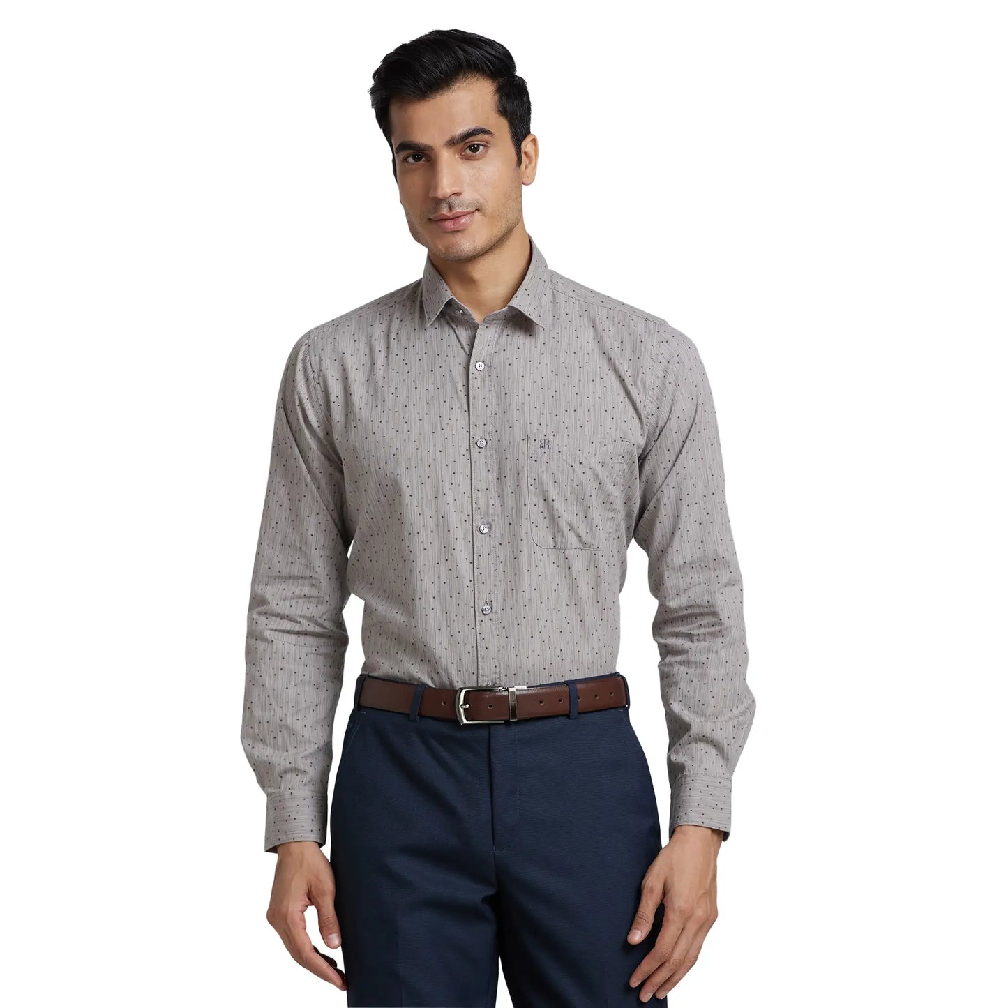 Men Grey Slim Fit Print Cotton Shirts
