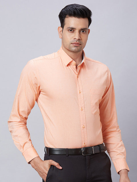 Raymond Men Orange Slim Fit Solid Regular Collar Shirt