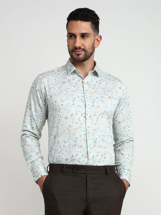 Raymond Men Green Solid Slim Fit Cotton Casual Shirt