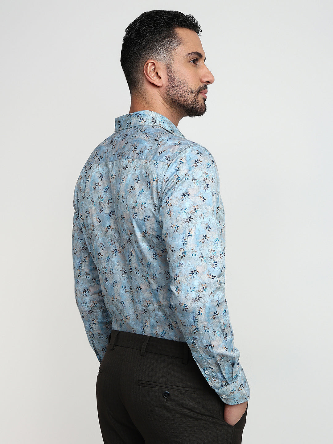 Raymond Men Blue Solid Slim Fit Cotton Casual Shirt