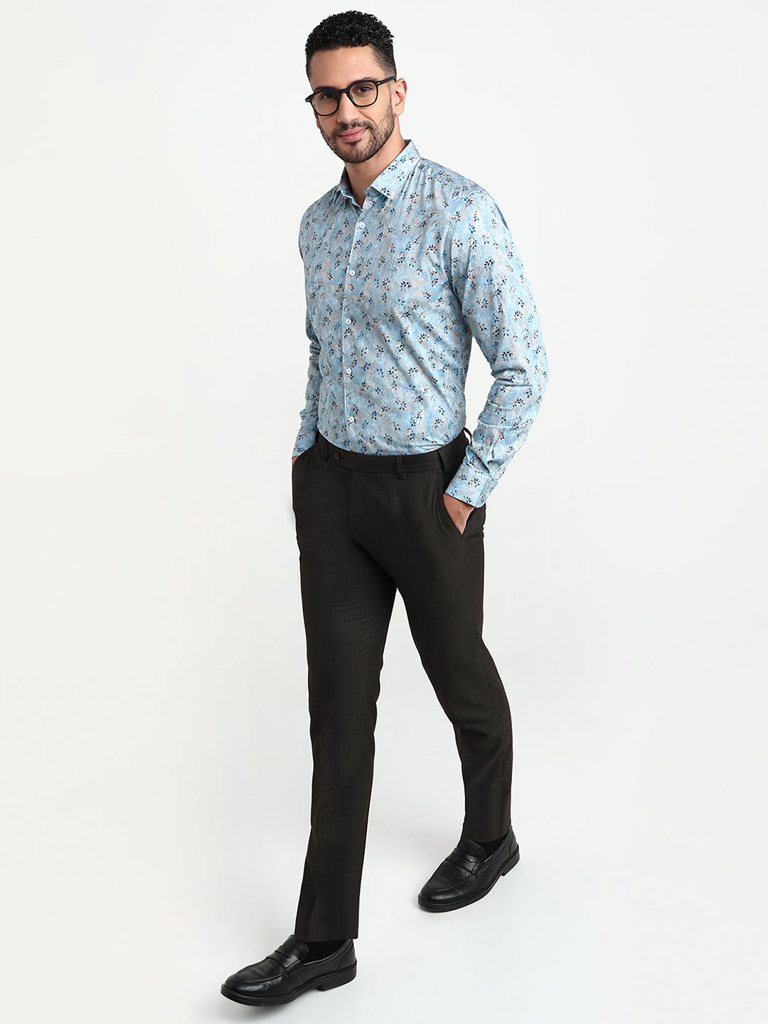 Raymond Men Blue Solid Slim Fit Cotton Casual Shirt