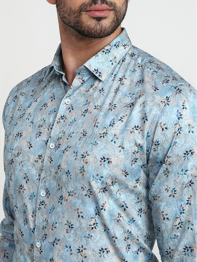 Raymond Men Blue Solid Slim Fit Cotton Casual Shirt