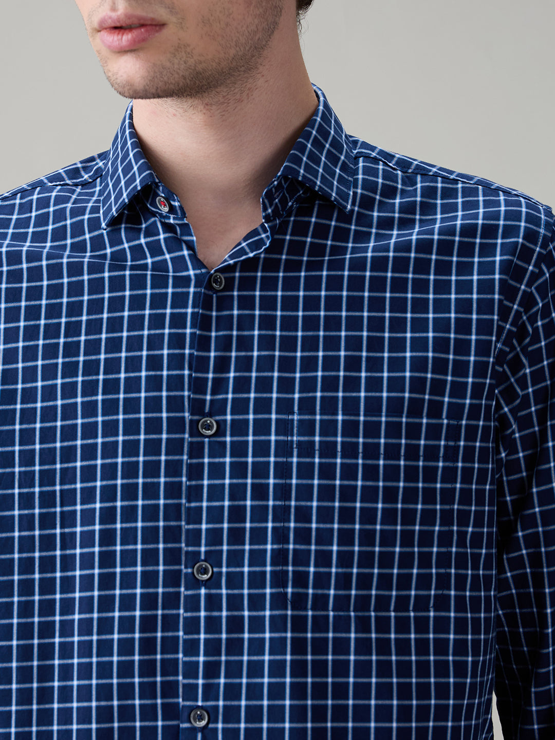 Raymond Men Blue Checks Slim Fit Cotton Full Sleeve Casual Shirt