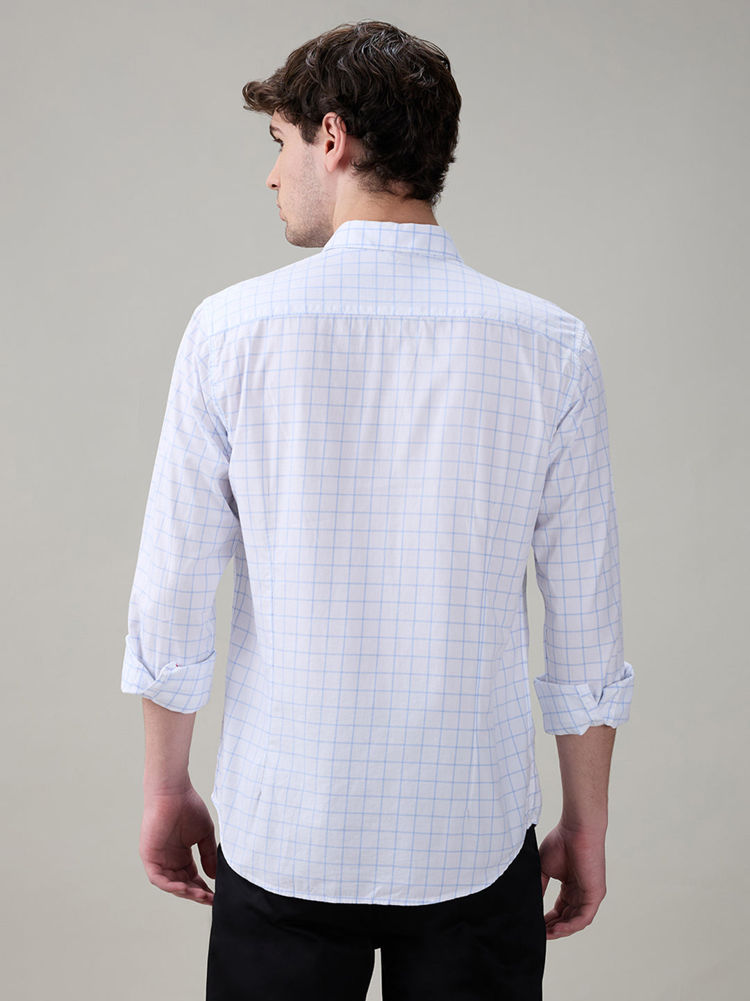 Raymond Men Blue Checks Slim Fit Cotton Full Sleeve Casual Shirt