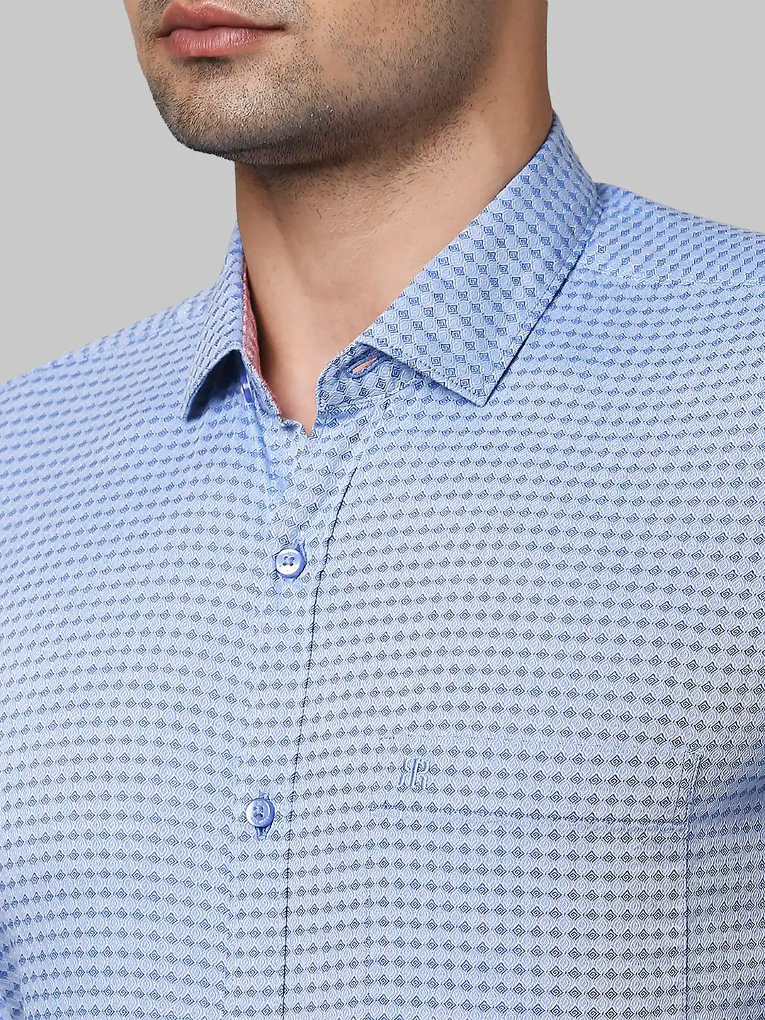 Raymond Men Blue Jacquard Contemporary Fit Cotton Shirts