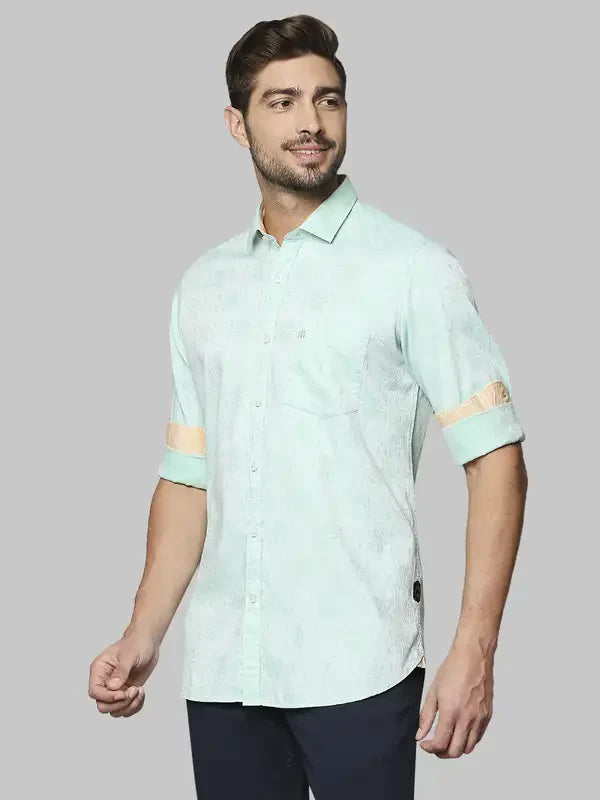 Men Green Contemporary Fit Jacquard Cotton Shirts