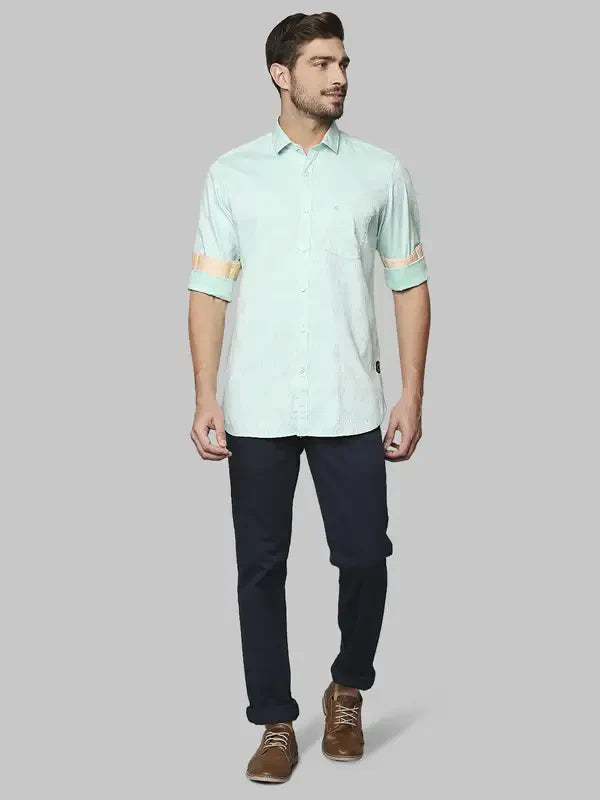 Men Green Contemporary Fit Jacquard Cotton Shirts