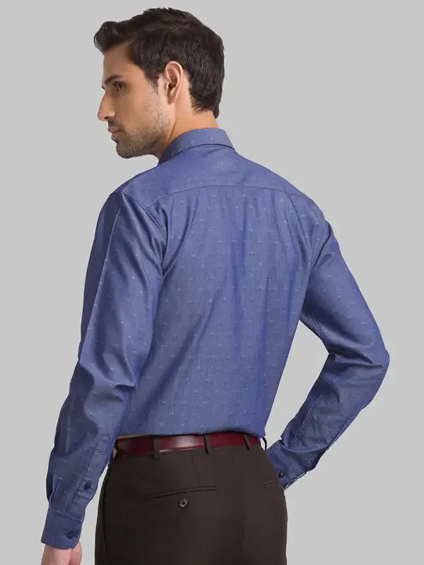 Men Blue Contemporary Fit Structure Cotton Shirts