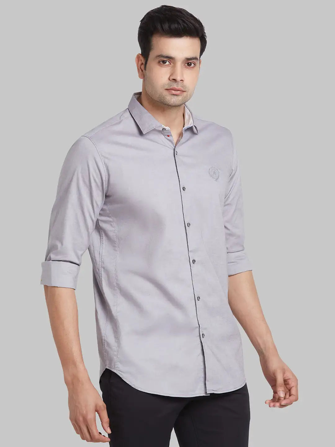 Men Grey Regualr Solid  Cotton  Regular Collar Shirts