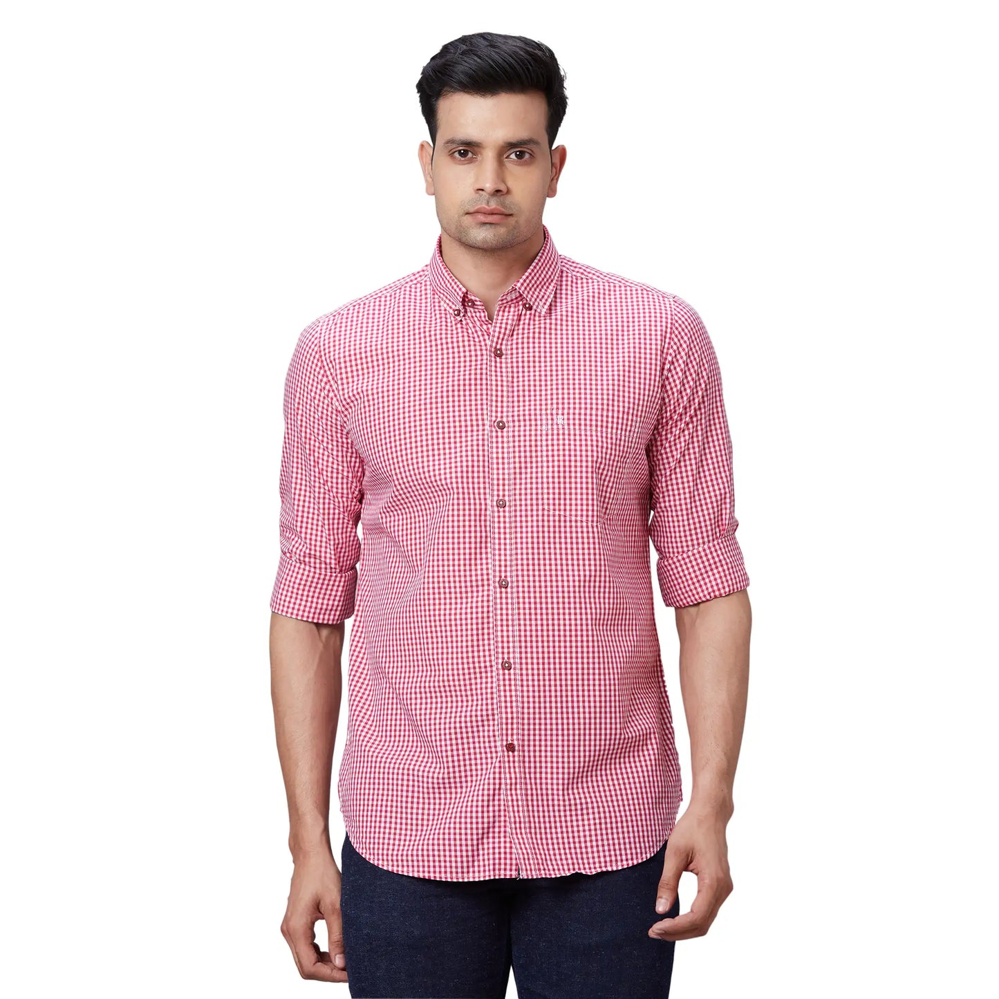 Men Red Contemporary Fit Checks Cotton Regular Collar Shirts