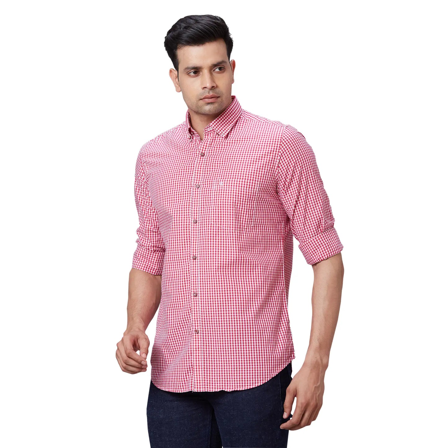 Men Red Contemporary Fit Checks Cotton Regular Collar Shirts