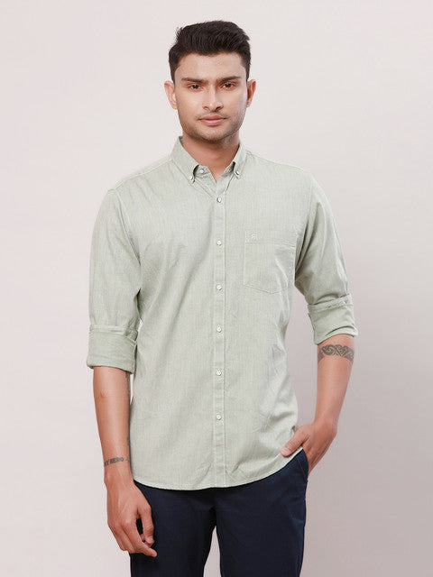 Raymond Men Green Solid Contemporary Fit Cotton Casual Shirts