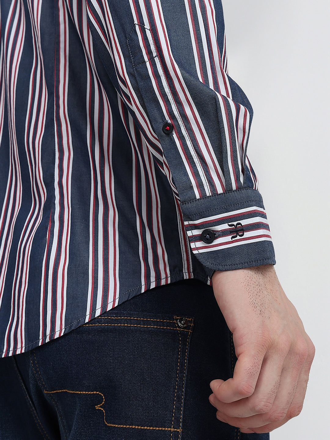 Raymond Men Blue Stripe Regular Fit Cotton Full Sleeve Casual Shirt