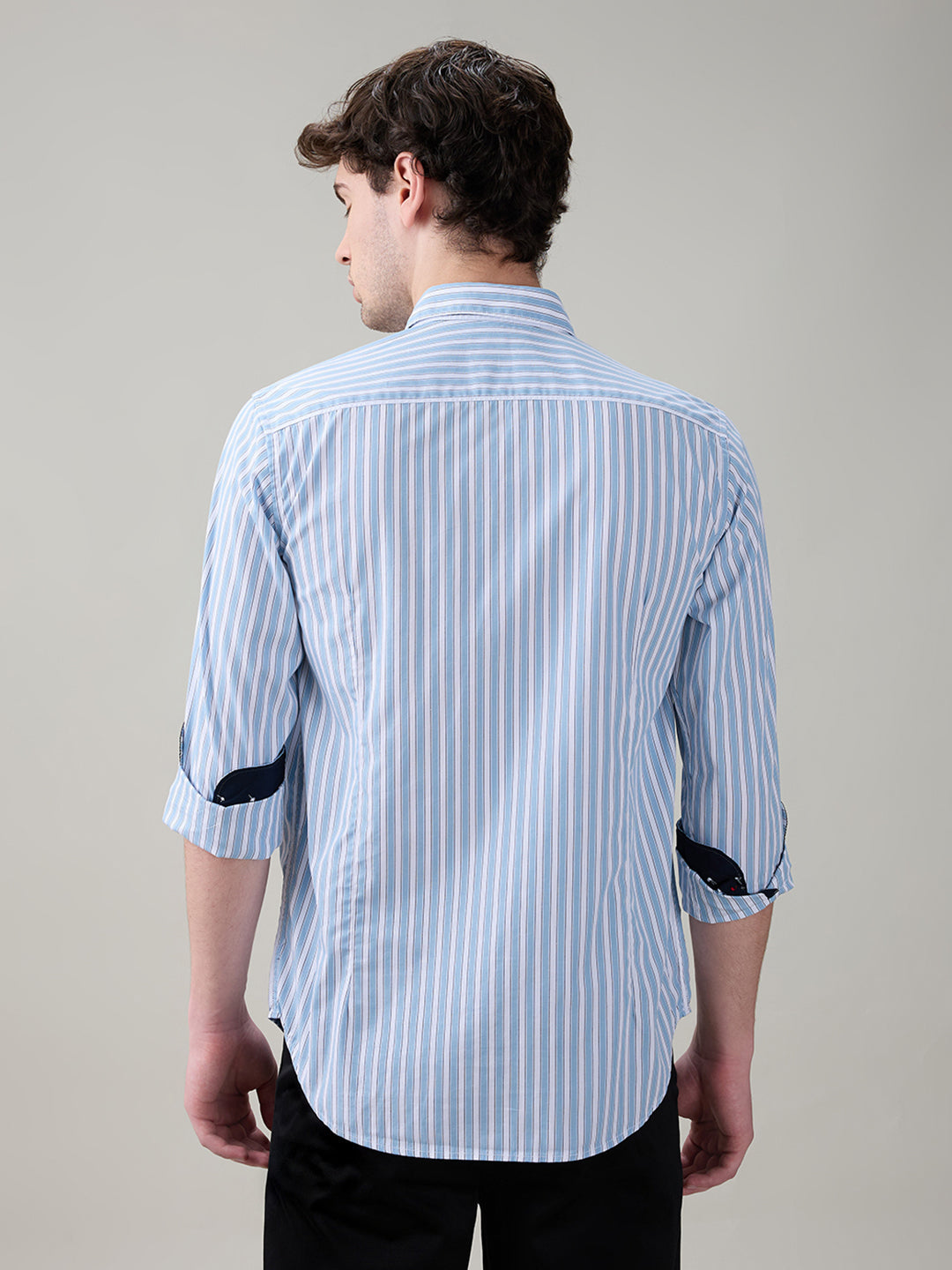 Raymond Men Blue Stripe Regular Fit Cotton Full Sleeve Casual Shirt