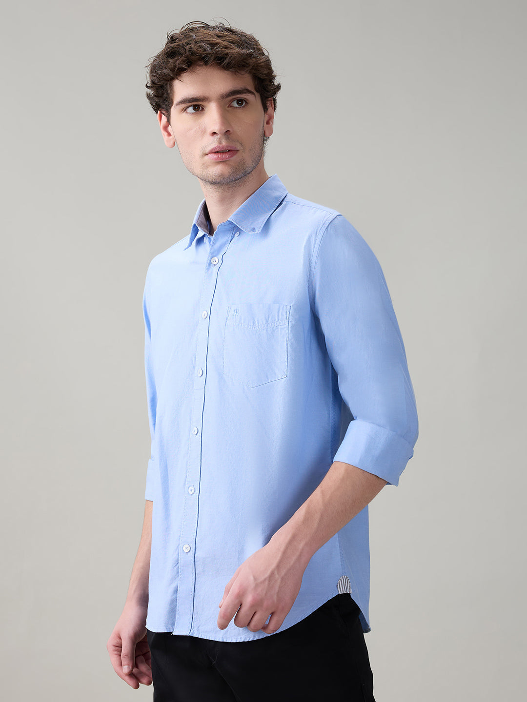 Raymond Men Blue Structure Regular Fit Cotton Full Sleeve Casual Shirt