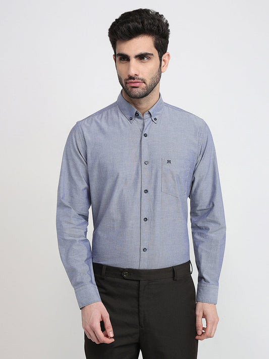 Raymond Men Blue Structure Regular Fit Cotton Full Sleeve Casual Shirt