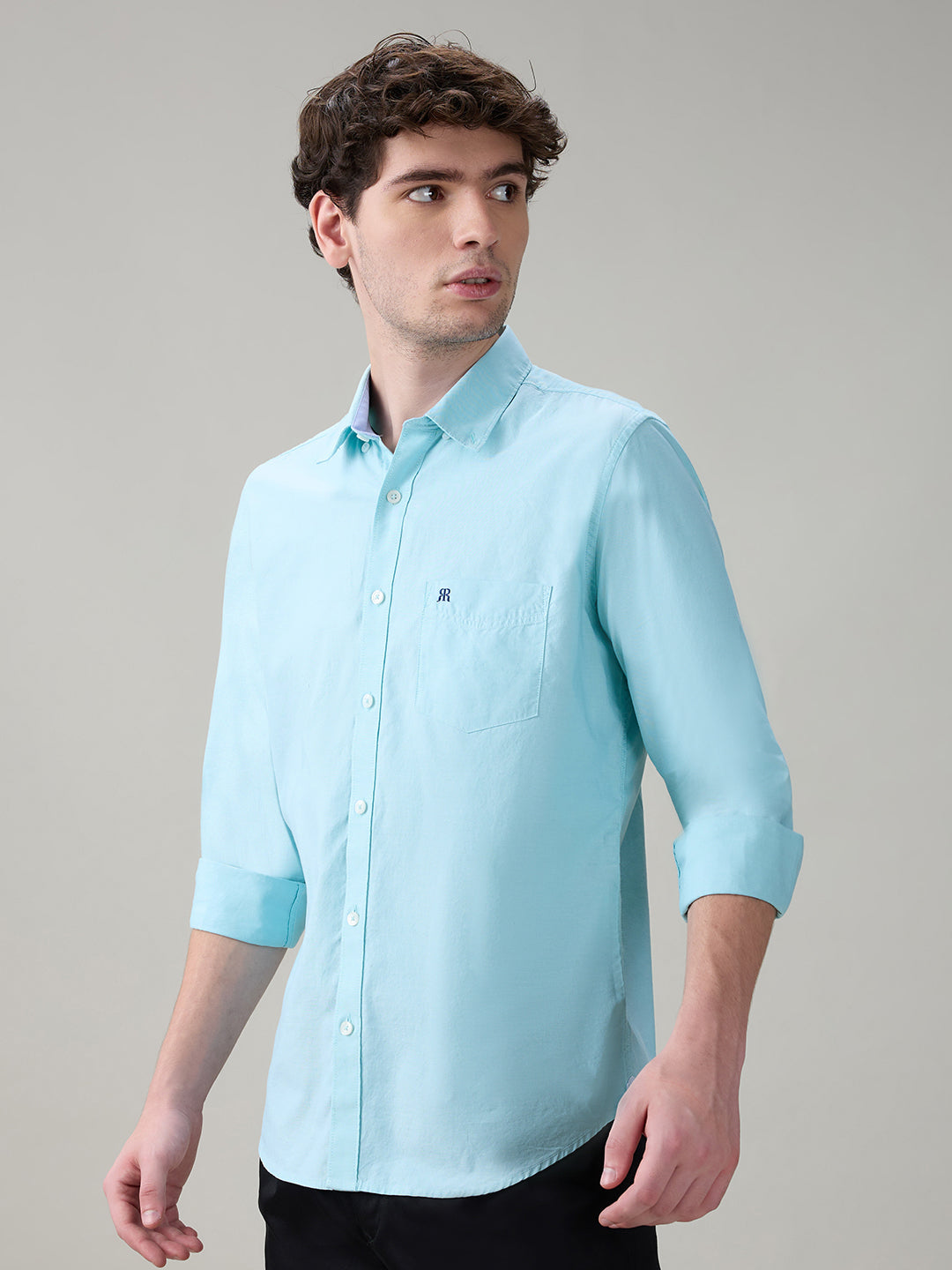 Raymond Men Blue Structure Regular Fit Cotton Full Sleeve Casual Shirt