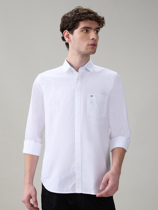 Raymond Men White Structure Regular Fit Cotton Full Sleeve Casual Shirt
