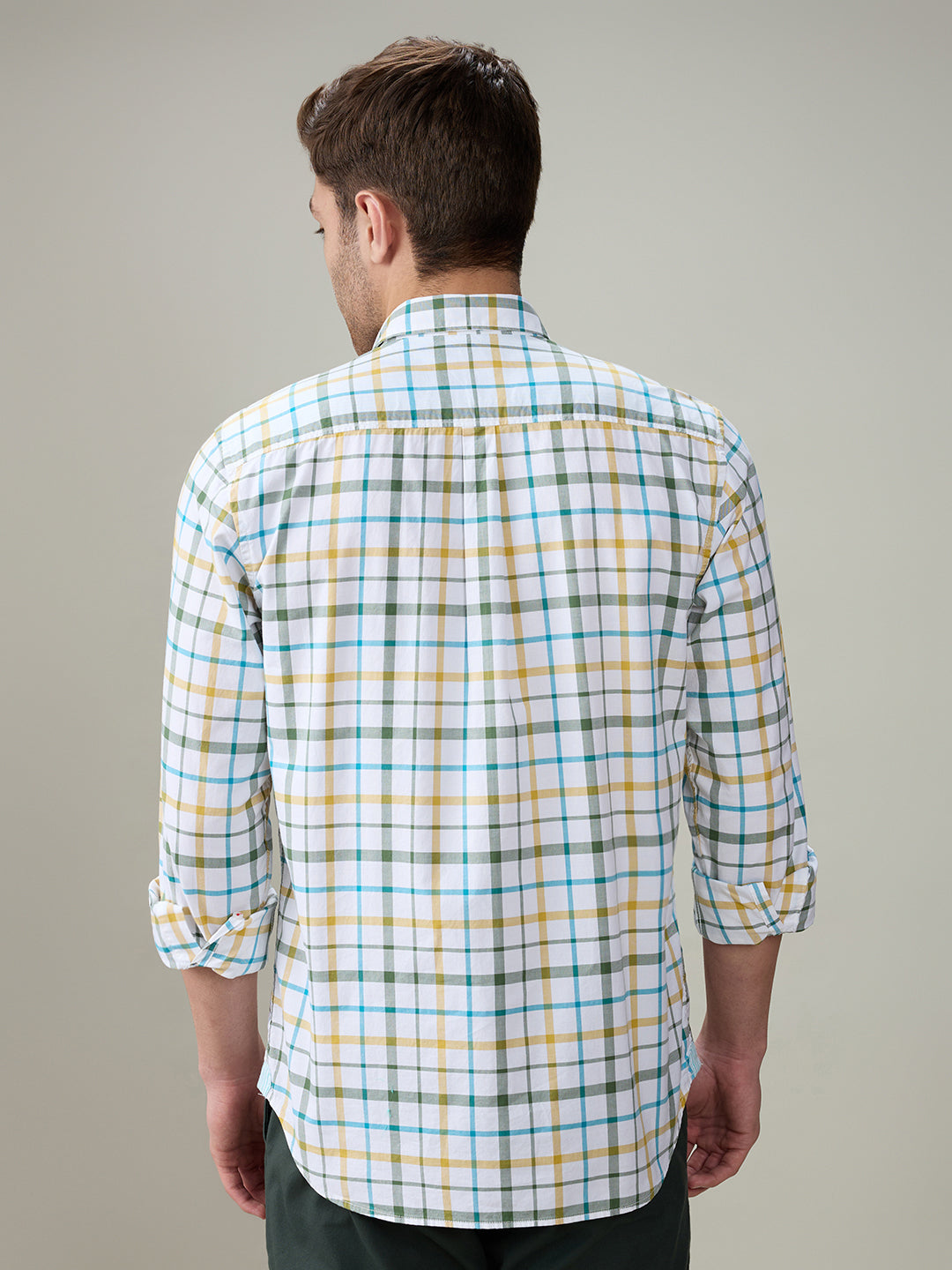 Raymond Men Green Checks Regular Fit Cotton Full Sleeve Casual Shirt