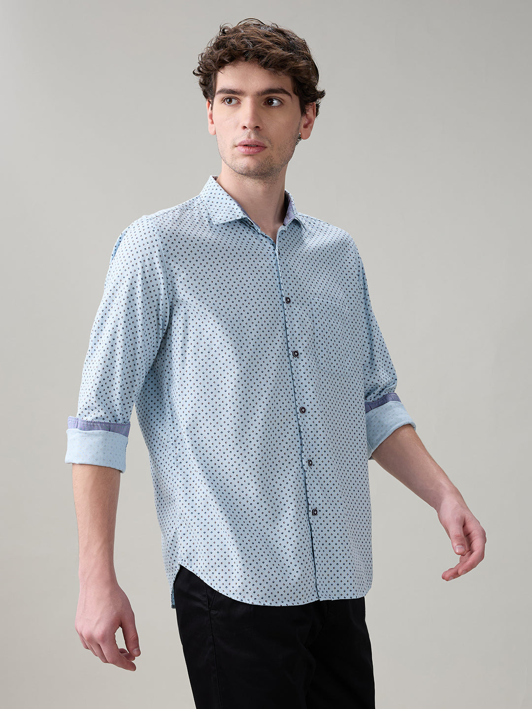 Raymond Men Blue Printed Regular Fit Cotton Full Sleeve Casual Shirt