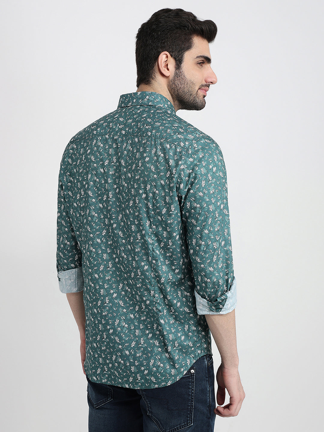 Raymond Men Green Printed Regular Fit Cotton Blend Full Sleeve Casual Shirt