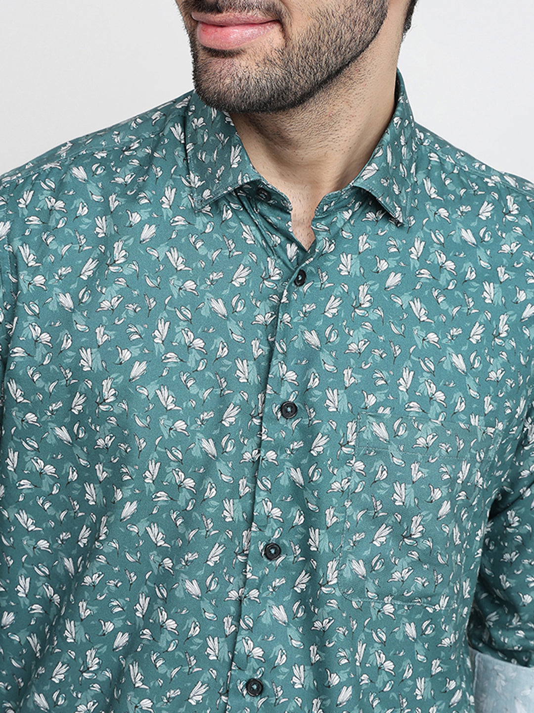 Raymond Men Green Printed Regular Fit Cotton Blend Full Sleeve Casual Shirt