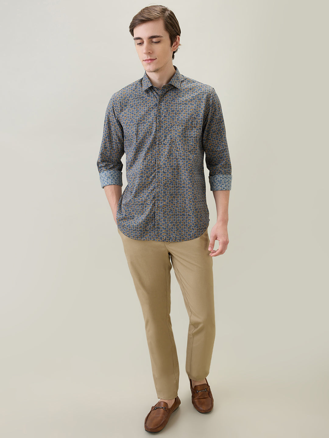 Raymond Men Brown Printed Regular Fit Cotton Full Sleeve Casual Shirt