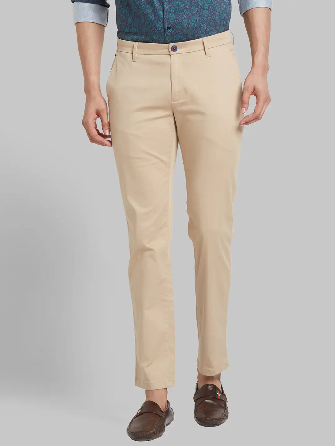 Men Fawn Slim Fit Solid Cotton Blend Trouser