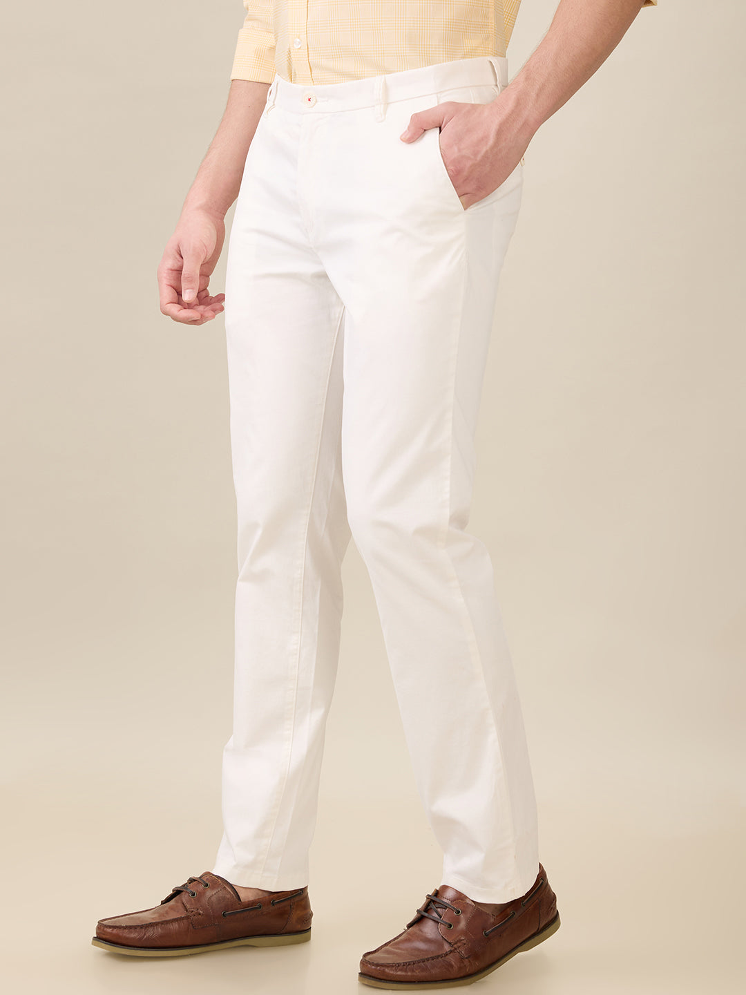 Raymond Men White Solid Slim Fit Cotton Blend Trouser