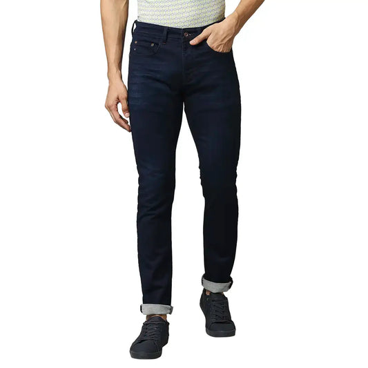 Men Blue Slim Fit Solid Cotton Blend Jeans