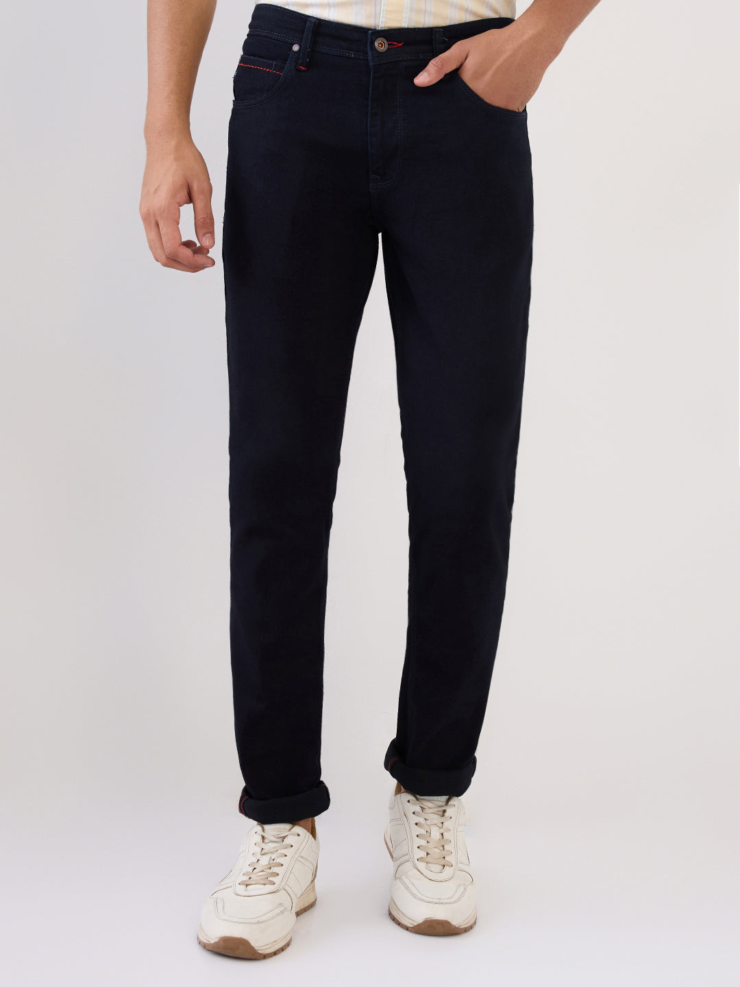 Raymond Men Blue Solid Slim Fit Cotton Blend Jeans