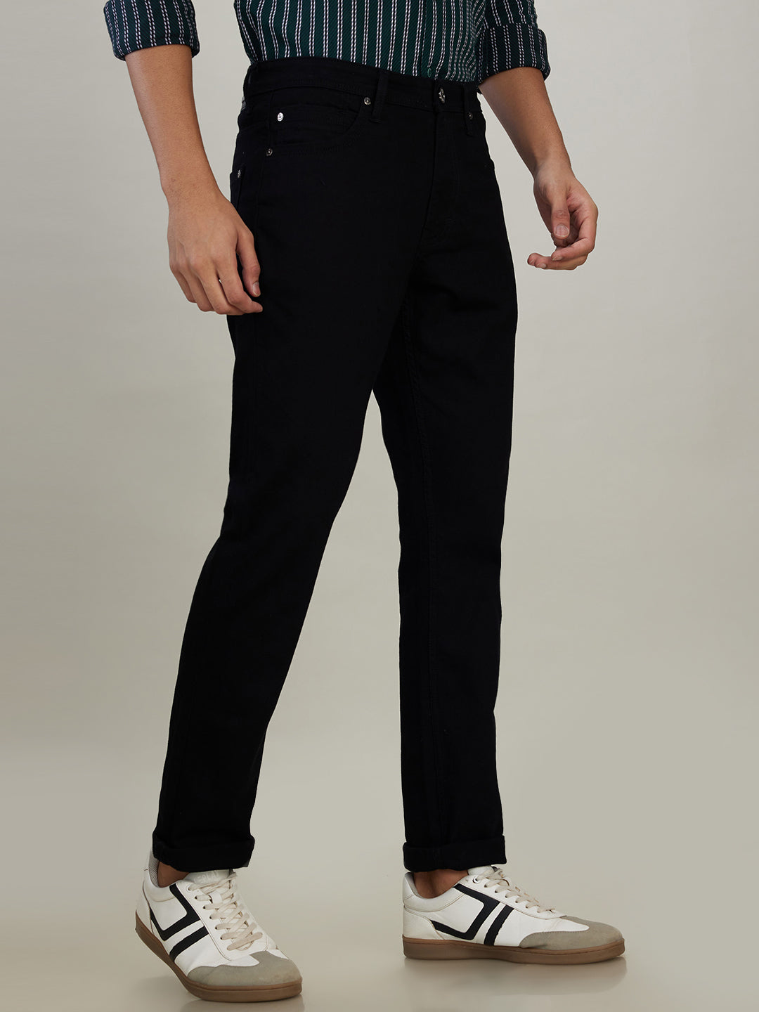 Raymond Men Black Solid Slim Fit Cotton Blend Jeans