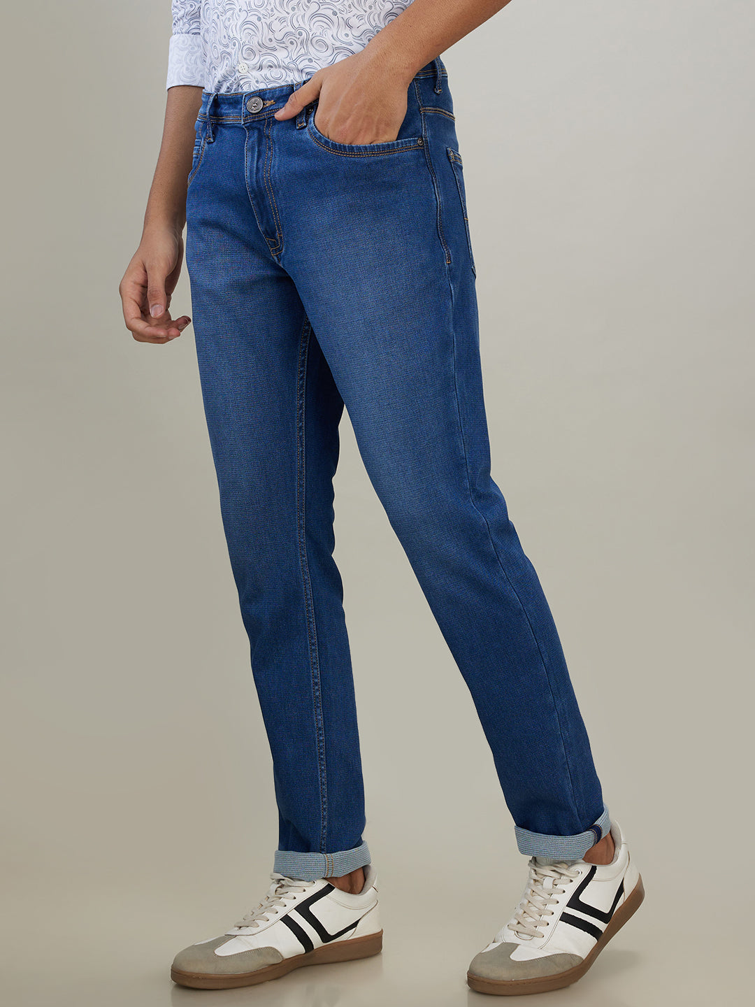 Raymond Men Blue Solid Slim Fit Cotton Blend Jeans