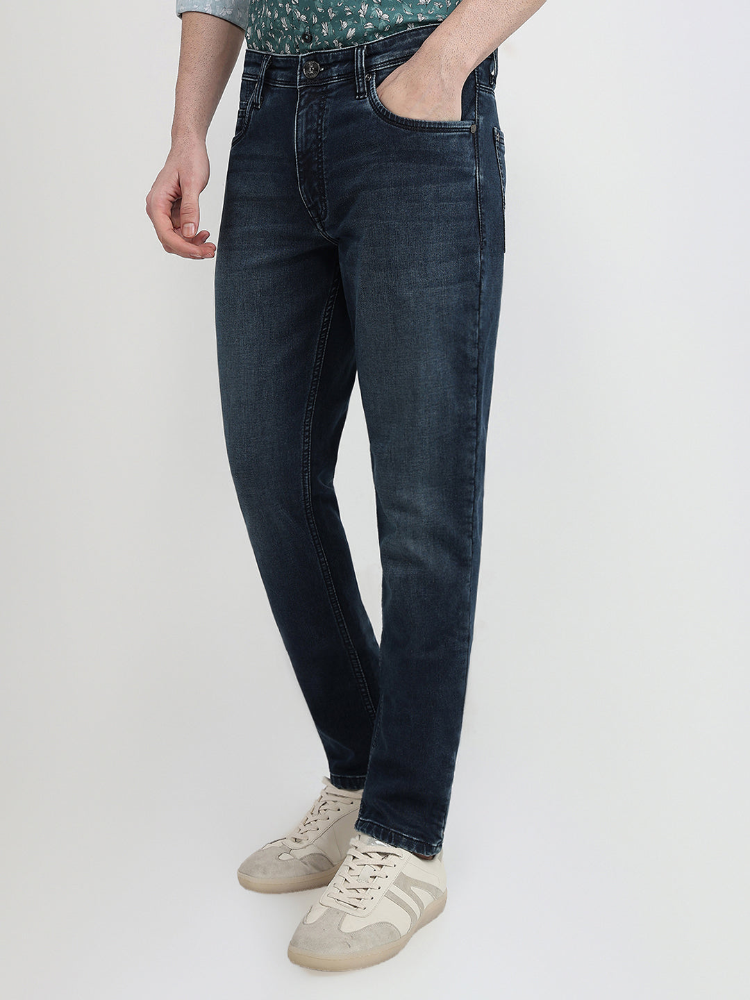 Raymond Men Blue Solid Slim Fit Cotton Blend Jeans