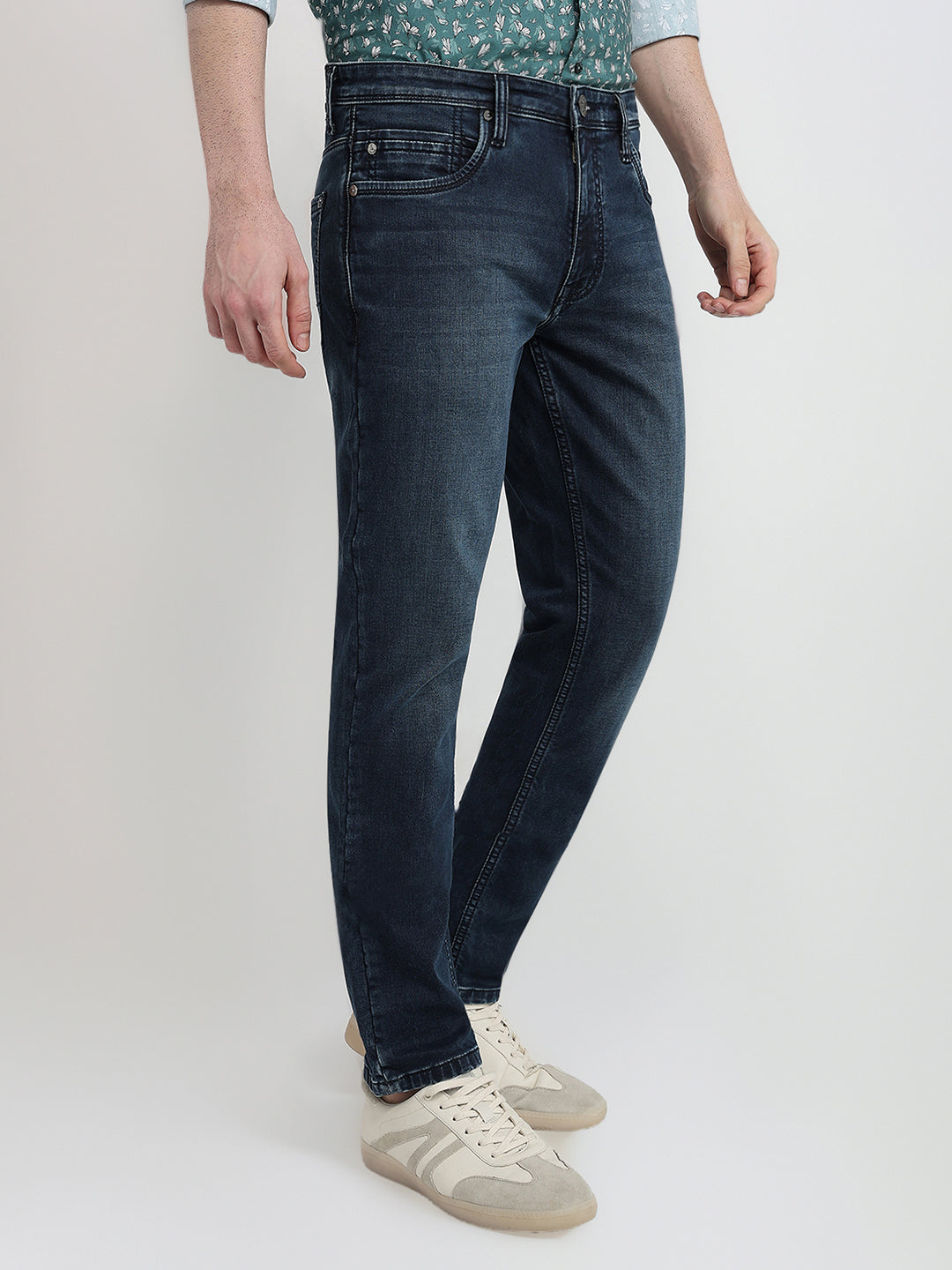 Raymond Men Blue Solid Slim Fit Cotton Blend Jeans